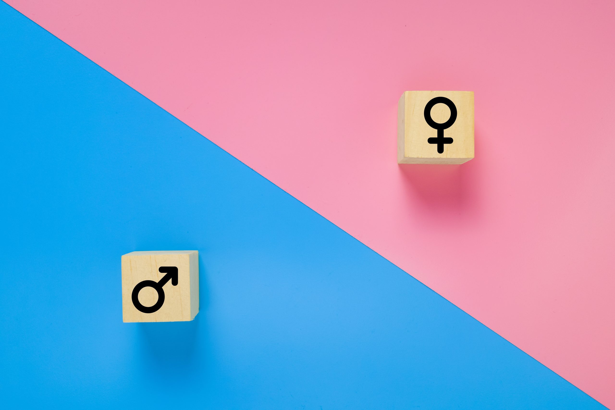 male and female symbols separated on blue and pink backgrounds